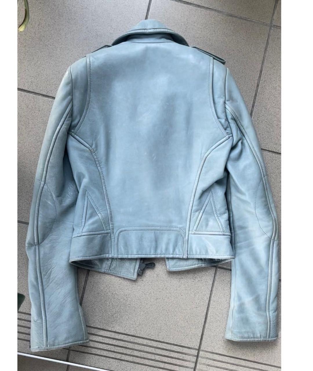 BALENCIAGA Голубая кожаная куртка, фото 2