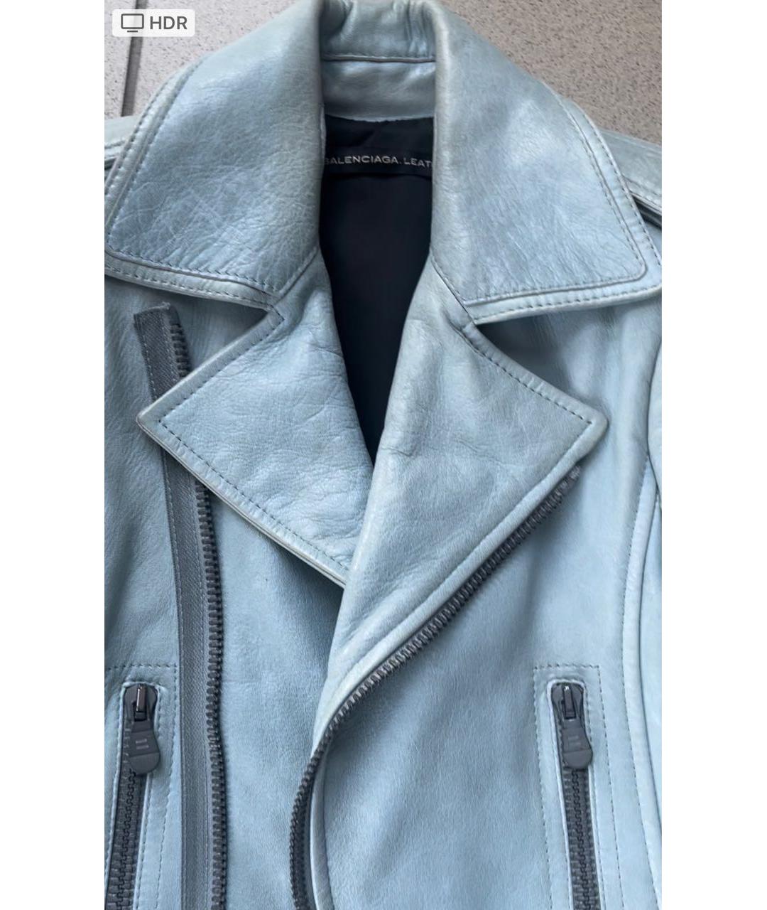 BALENCIAGA Голубая кожаная куртка, фото 4