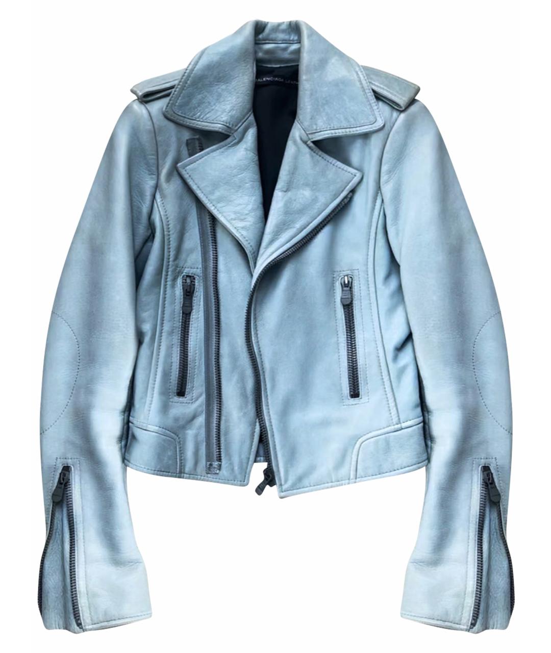 BALENCIAGA Голубая кожаная куртка, фото 1