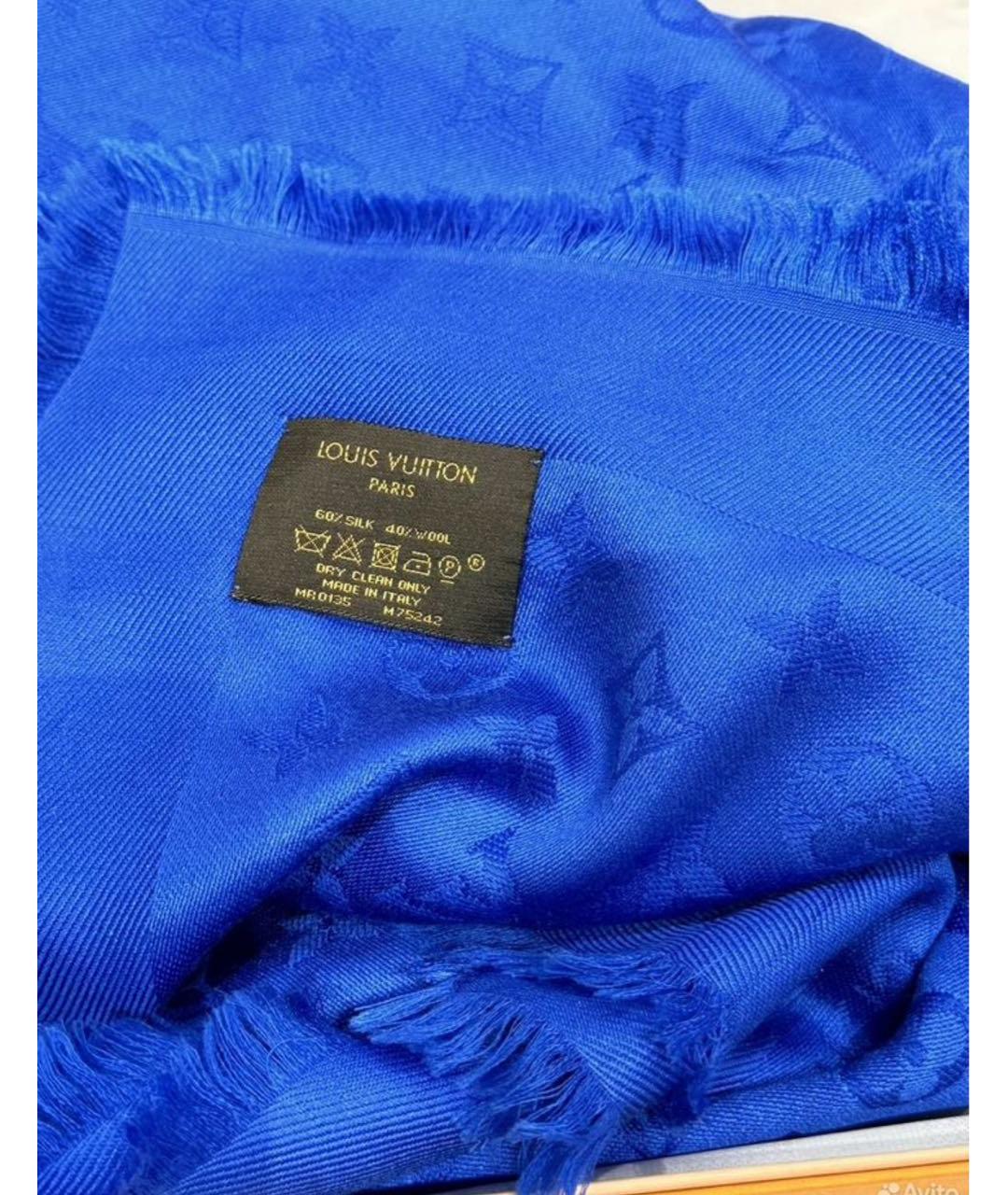 LOUIS VUITTON Синий шелковый платок, фото 2