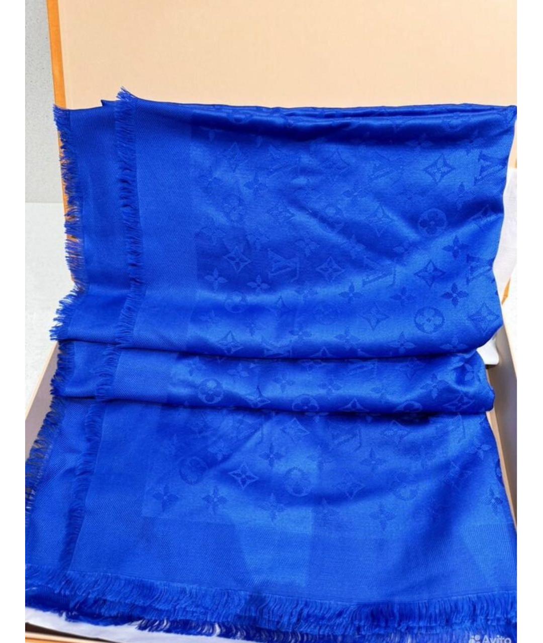 LOUIS VUITTON Синий шелковый платок, фото 3