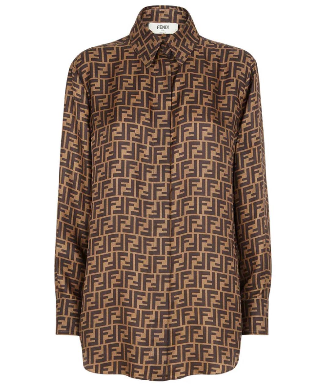 FENDI Коричневая шелковая рубашка, фото 1