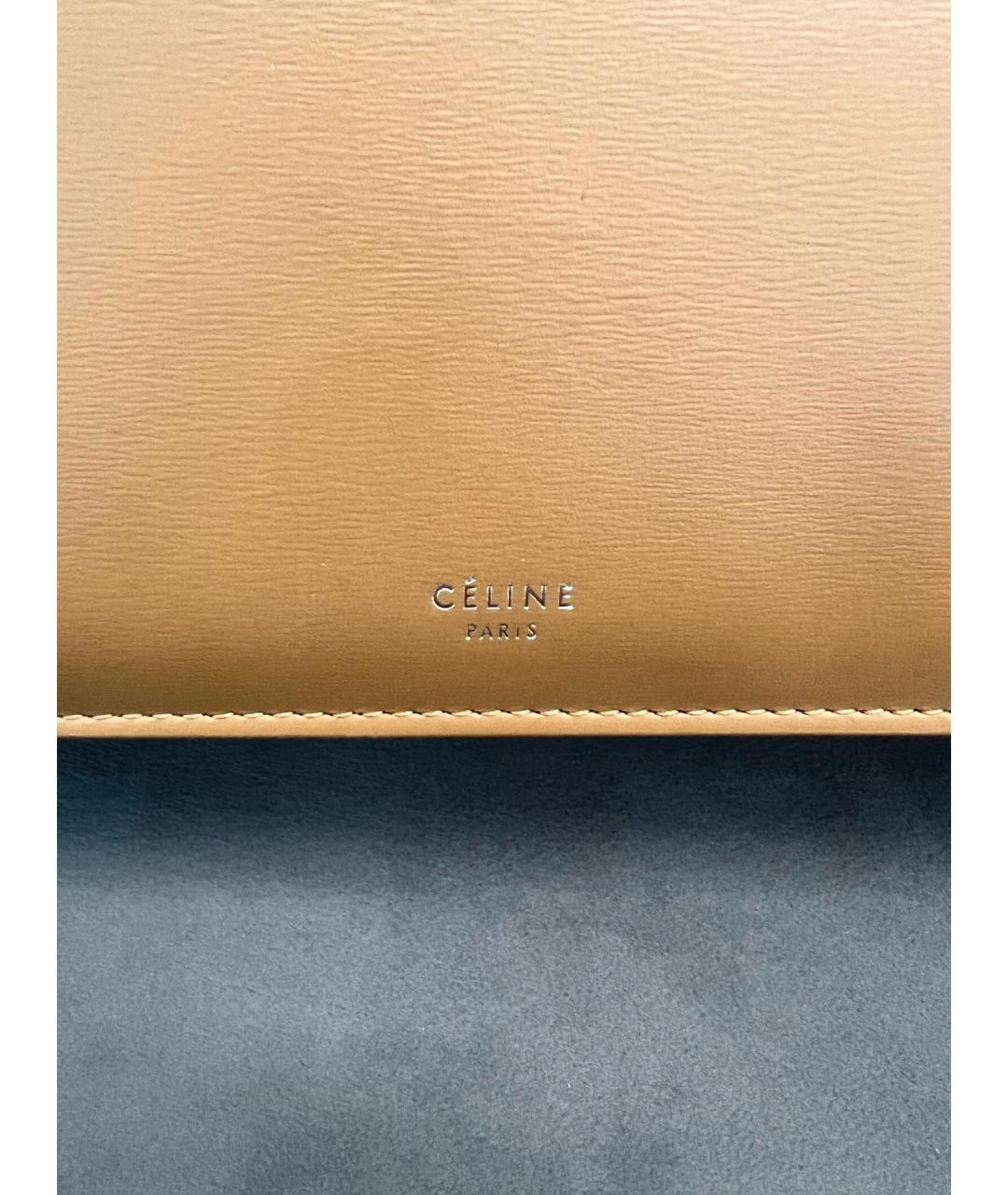 CELINE Горчичная кожаная сумка с короткими ручками, фото 5