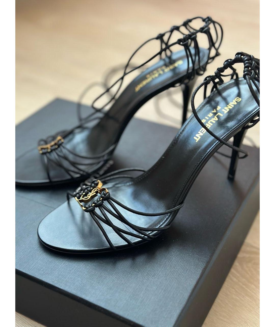 SAINT LAURENT Черные кожаные босоножки, фото 3