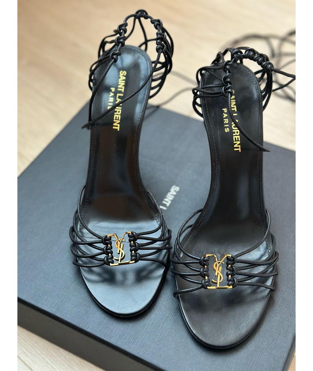 SAINT LAURENT Черные кожаные босоножки, фото 2