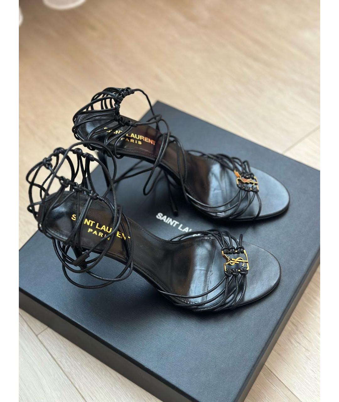 SAINT LAURENT Черные кожаные босоножки, фото 5