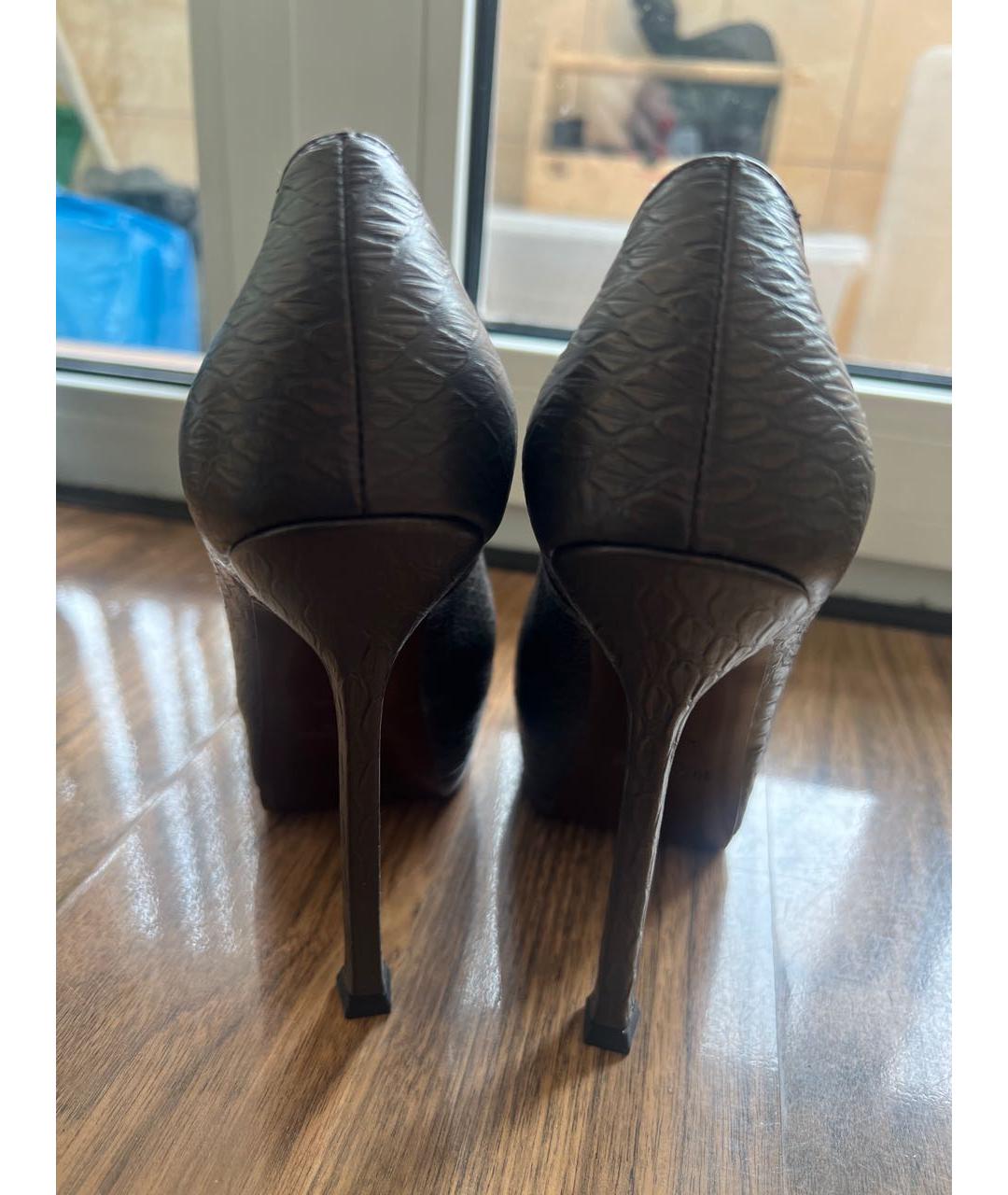 SAINT LAURENT Коричневые кожаные туфли, фото 2