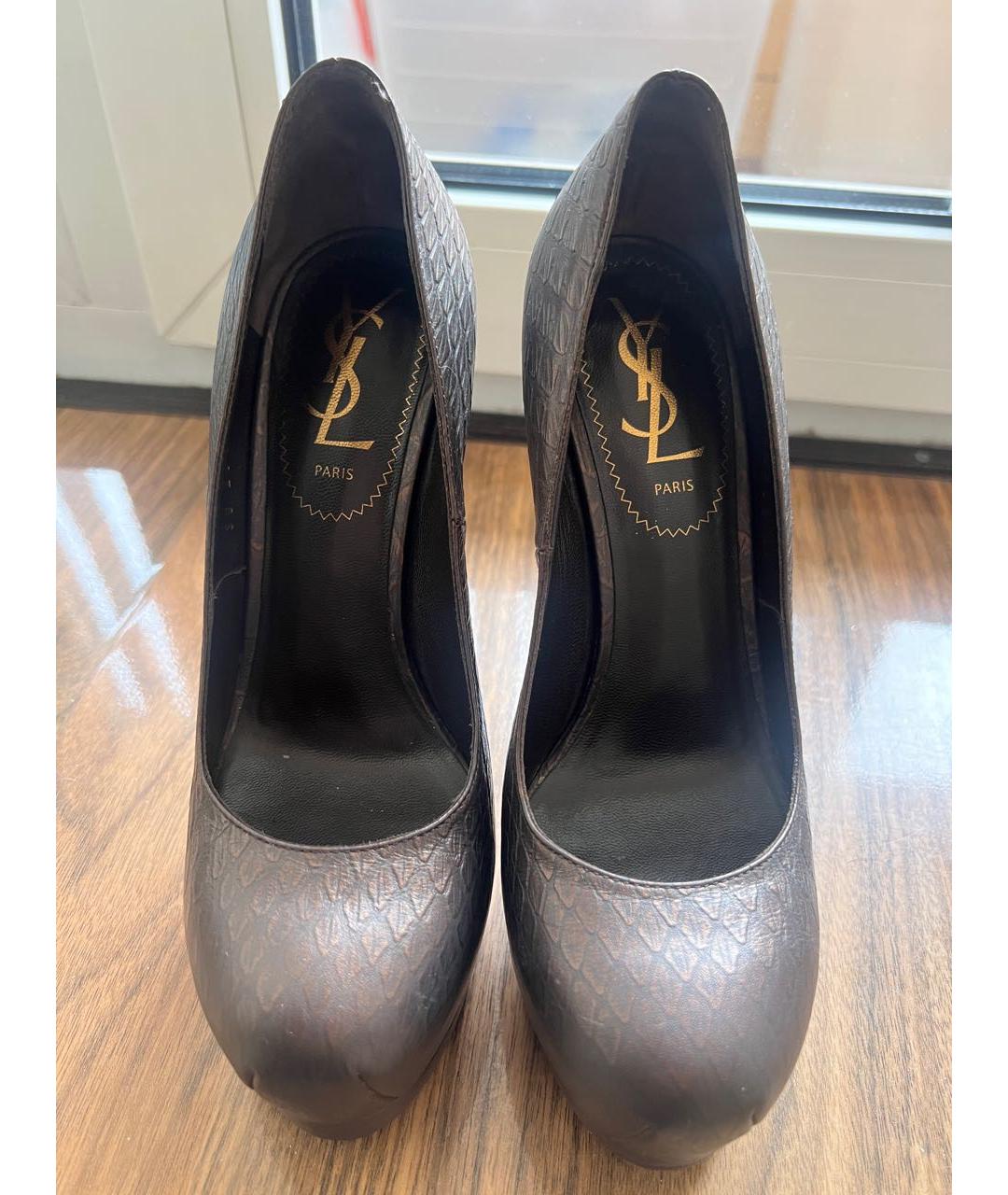 SAINT LAURENT Коричневые кожаные туфли, фото 3