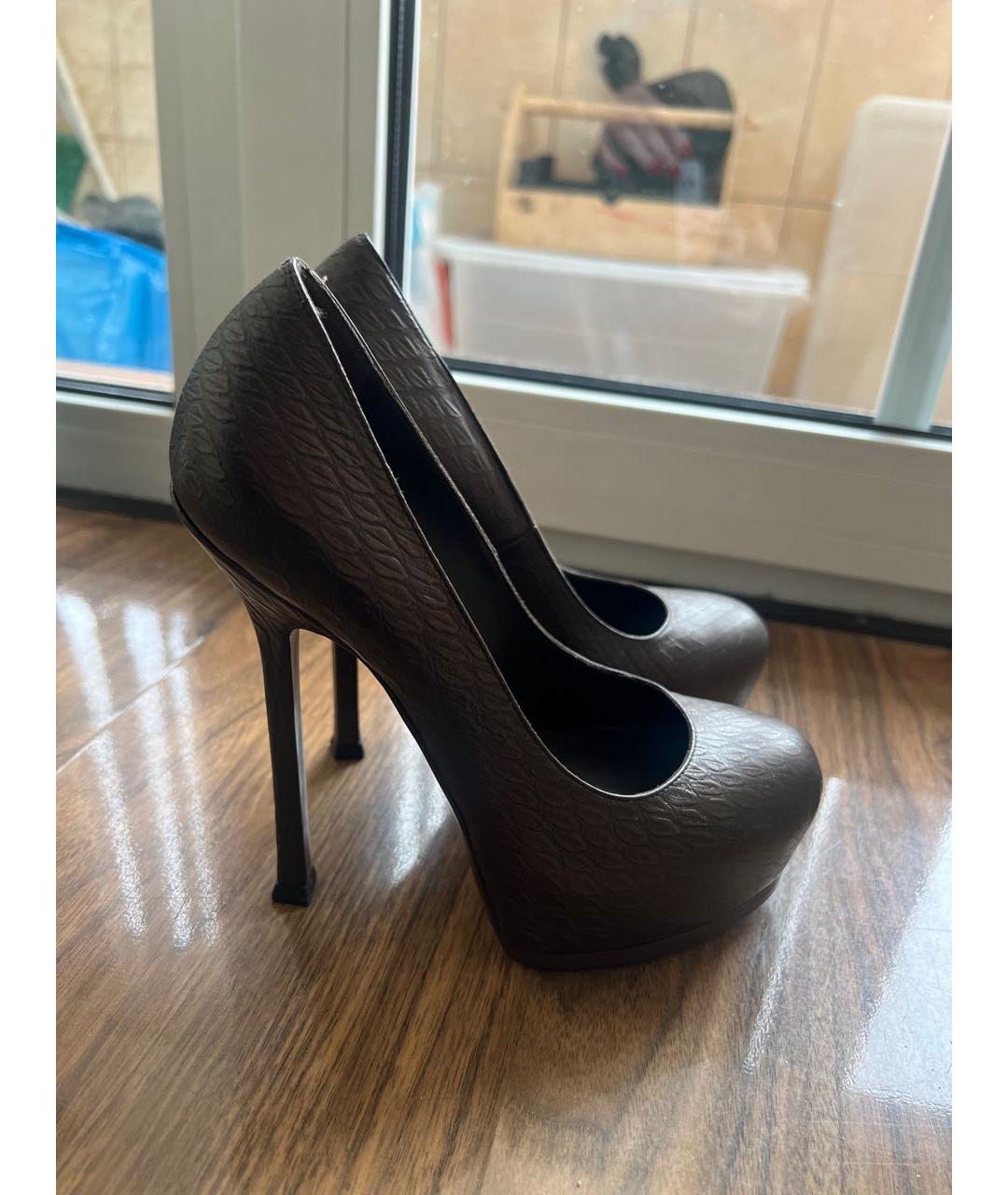 SAINT LAURENT Коричневые кожаные туфли, фото 7