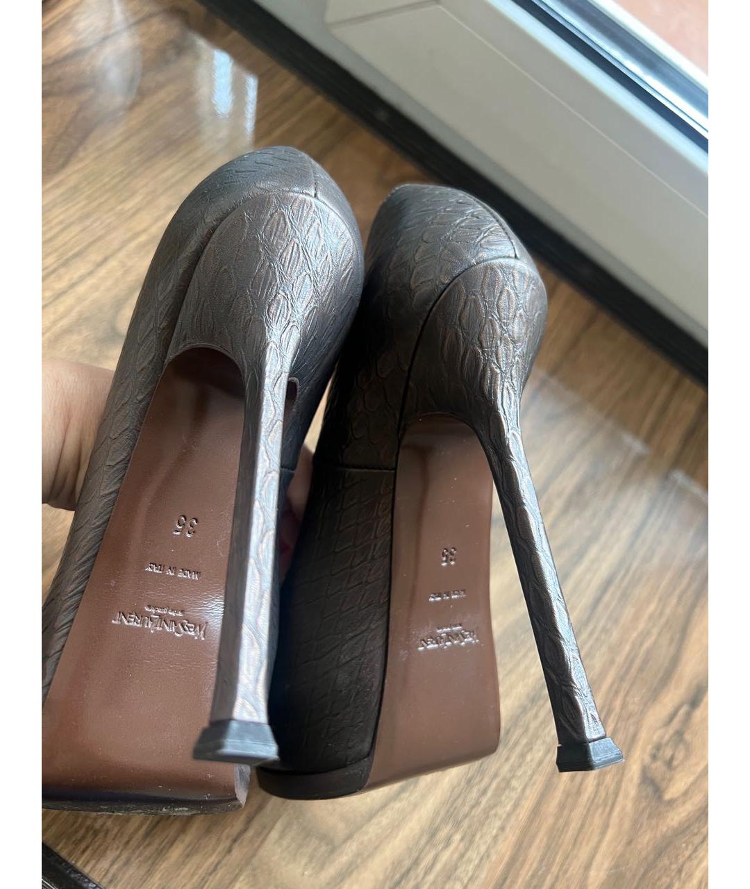 SAINT LAURENT Коричневые кожаные туфли, фото 4