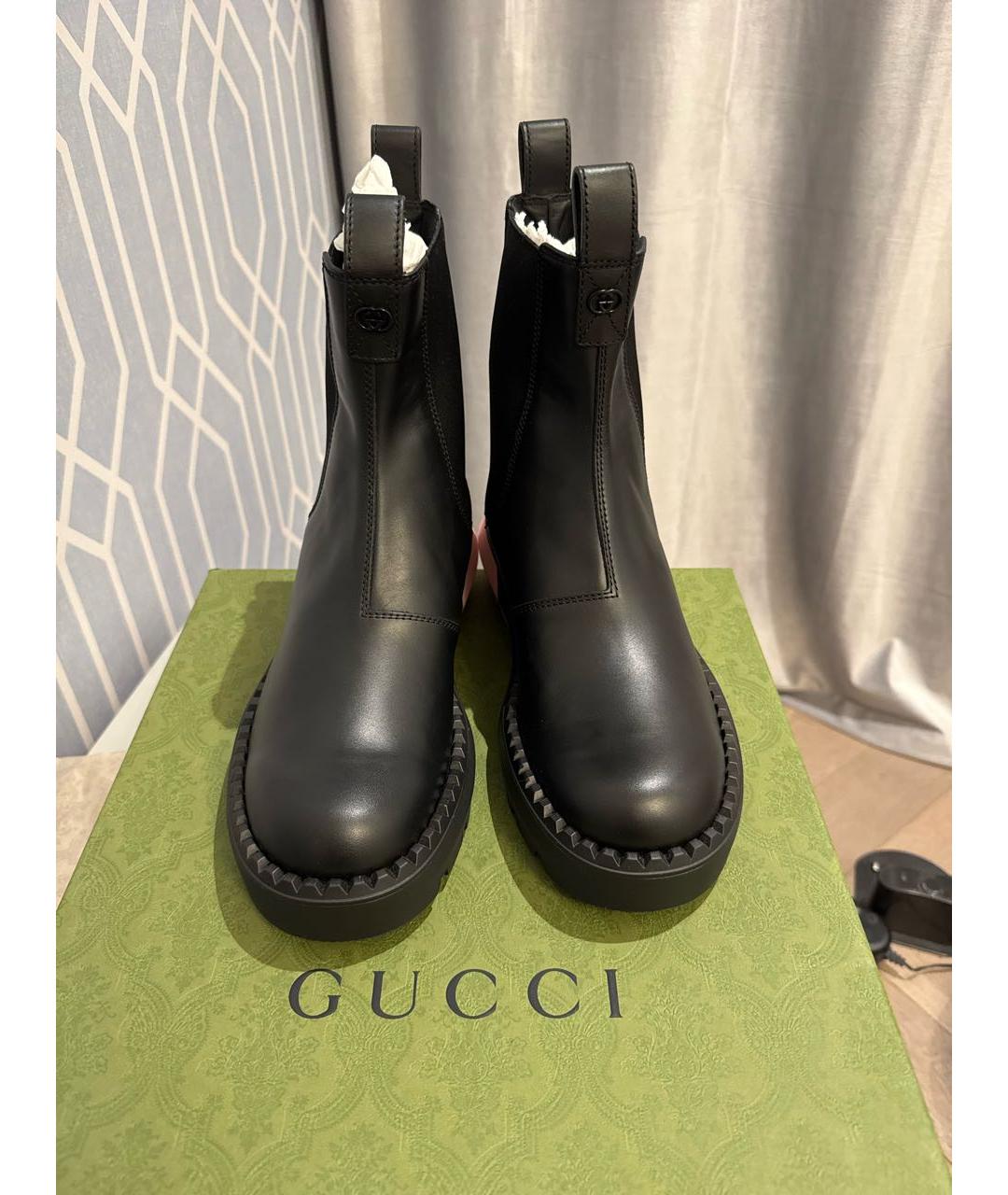 GUCCI Черные кожаные ботинки, фото 2