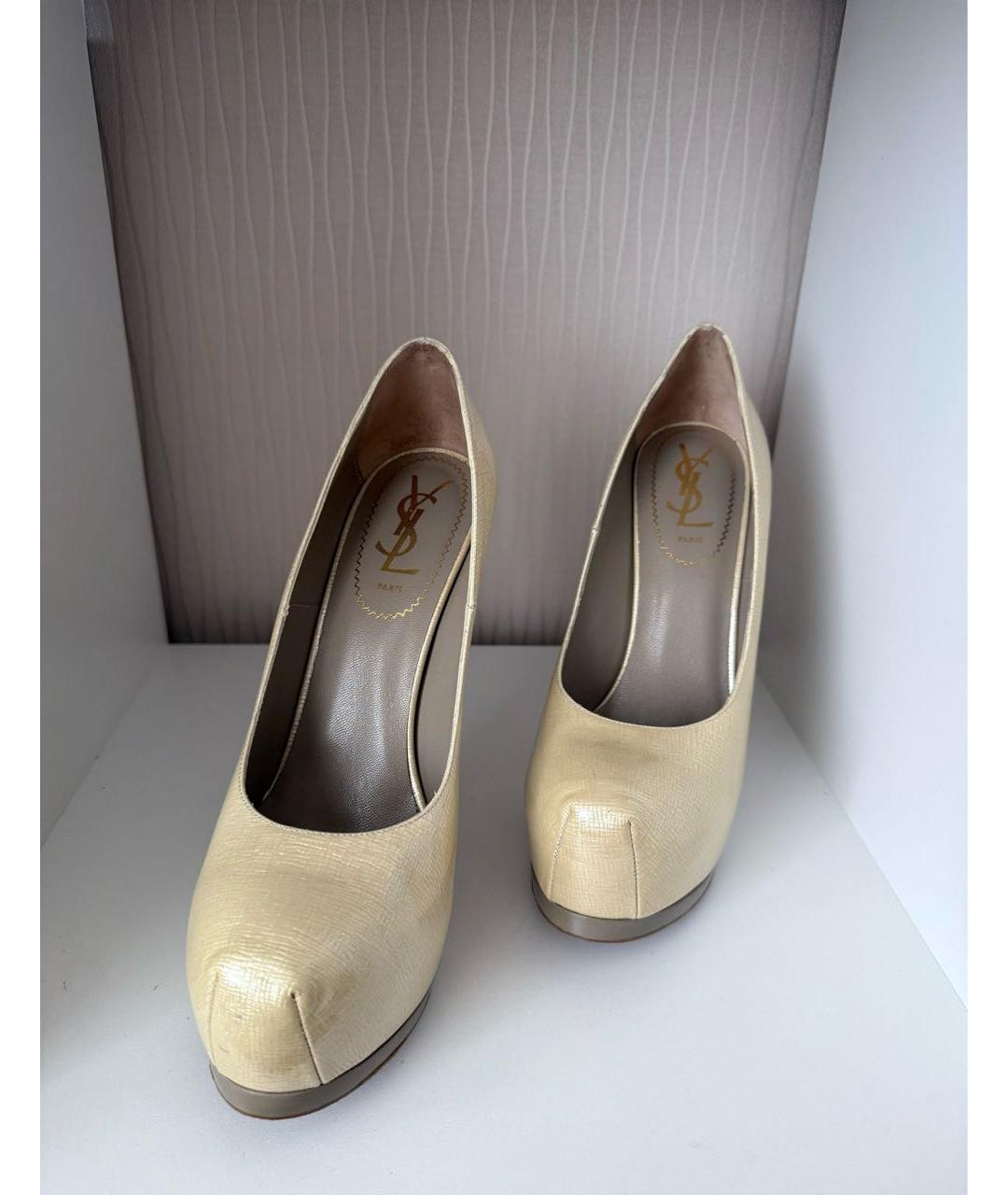 SAINT LAURENT Золотые кожаные туфли, фото 2