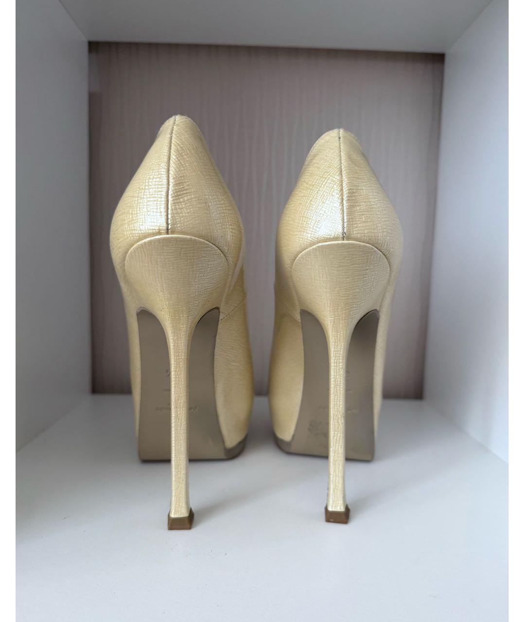 SAINT LAURENT Золотые кожаные туфли, фото 5