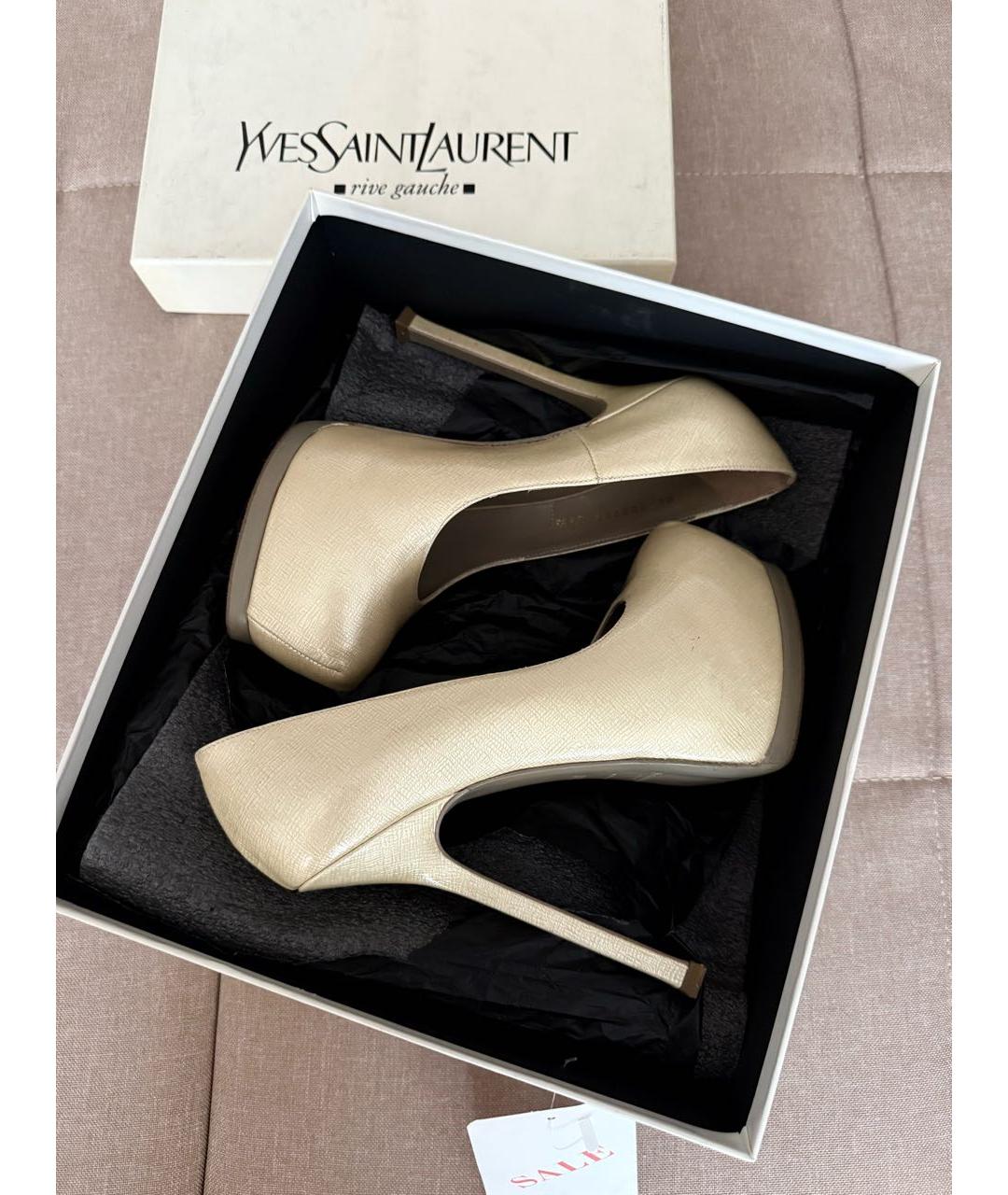 SAINT LAURENT Золотые кожаные туфли, фото 7