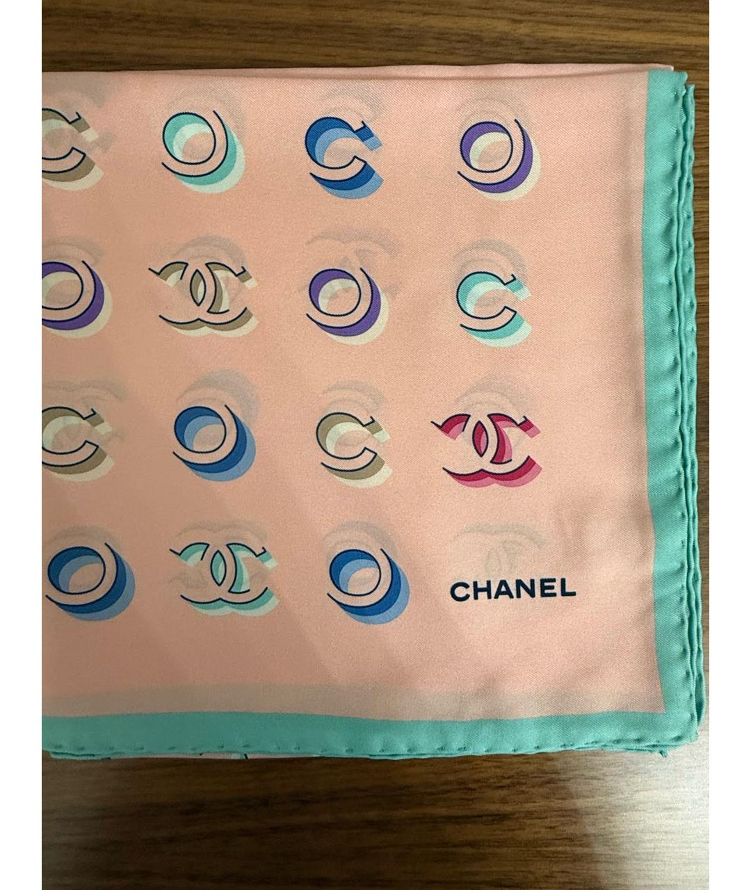 CHANEL Розовый шелковый шарф, фото 4