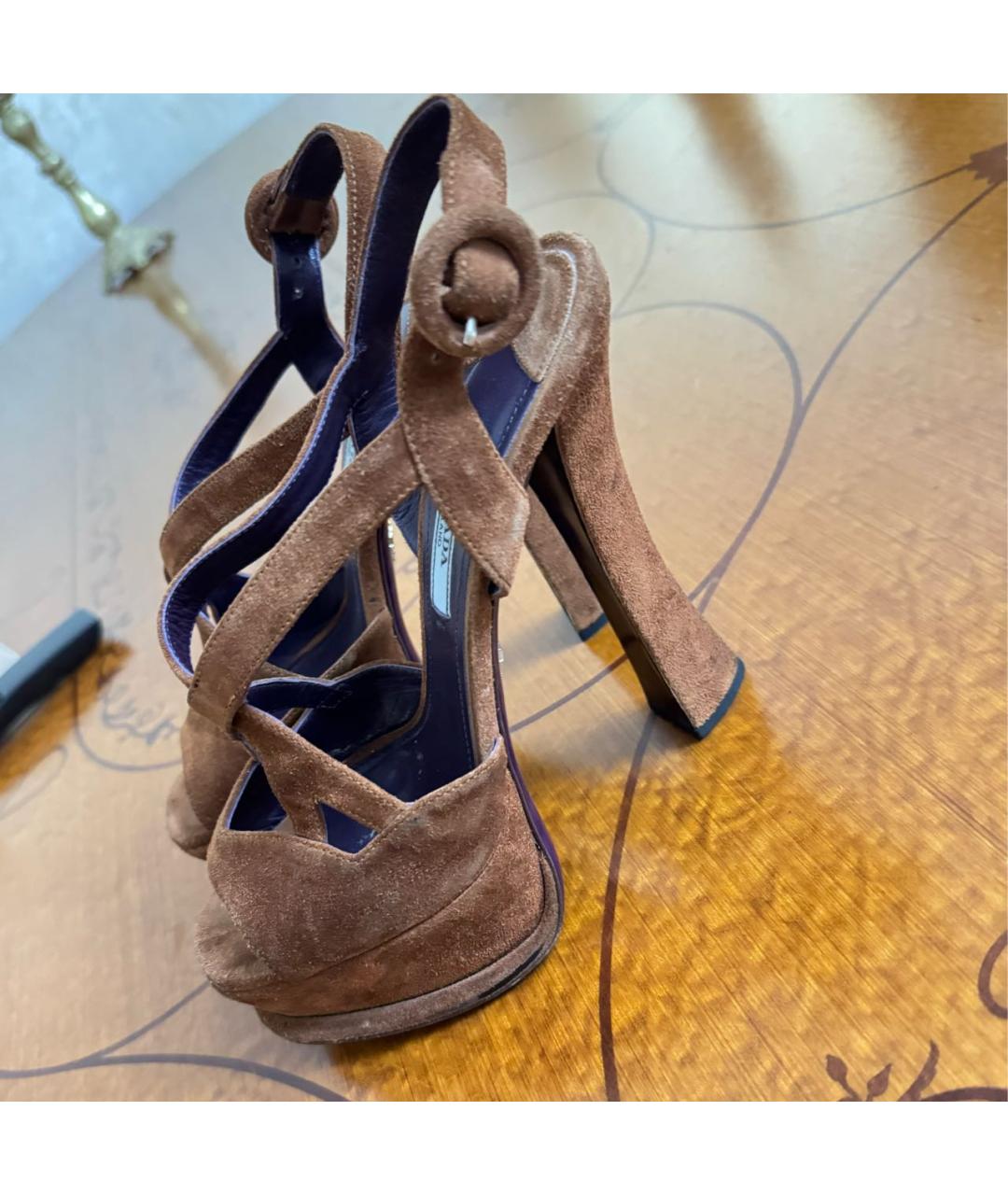 PRADA Коричневые замшевые босоножки, фото 6