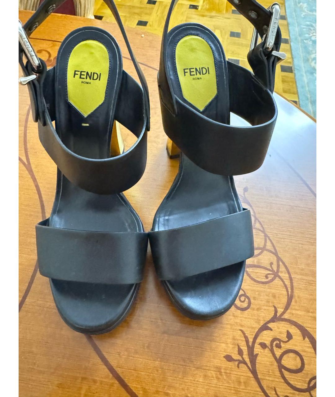FENDI Черные кожаные босоножки, фото 2