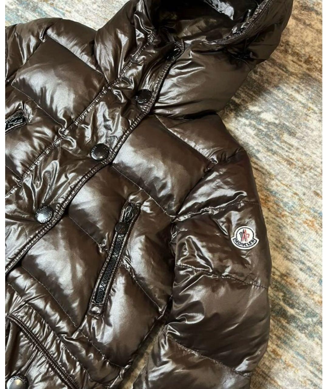 MONCLER Коричневый полиэстеровый пуховик, фото 3