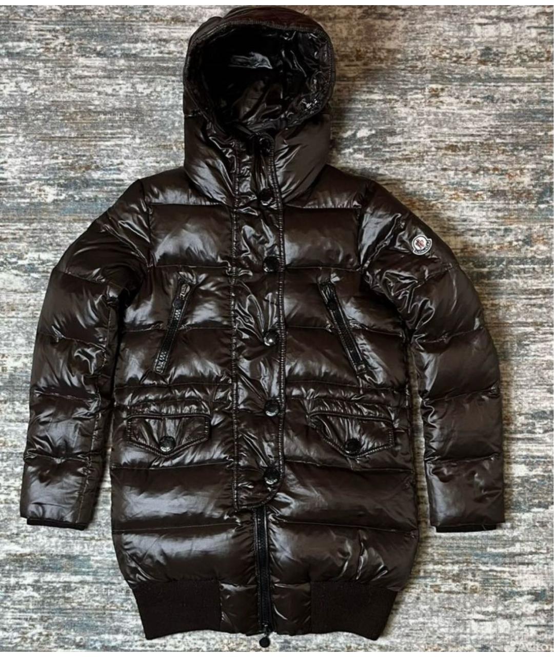 MONCLER Коричневый полиэстеровый пуховик, фото 8