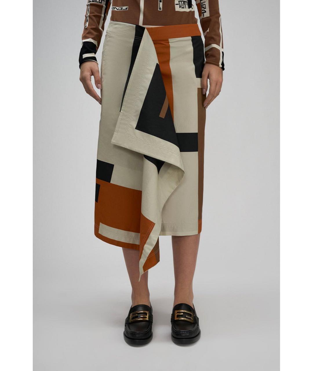 FENDI Мульти хлопковая юбка миди, фото 5
