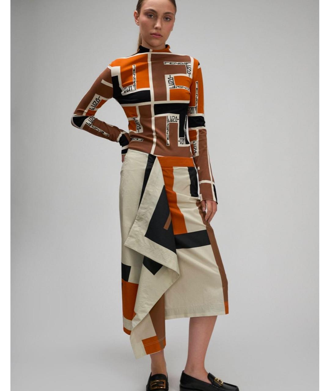 FENDI Мульти хлопковая юбка миди, фото 4