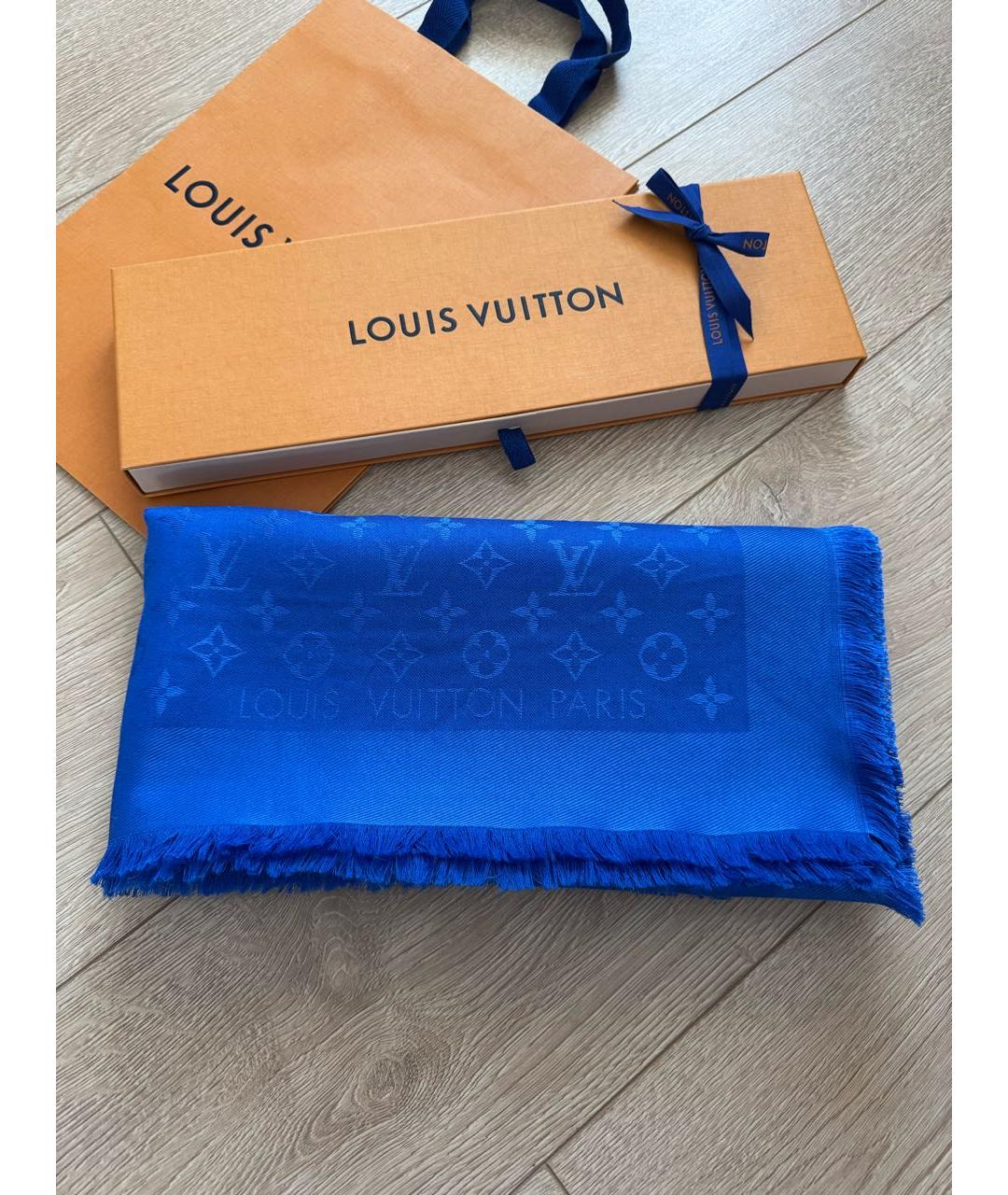 LOUIS VUITTON Синий шелковый платок, фото 7