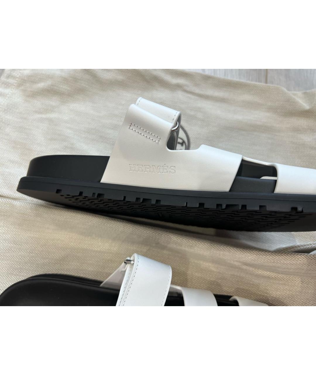 HERMES Белые кожаные сандалии, фото 7