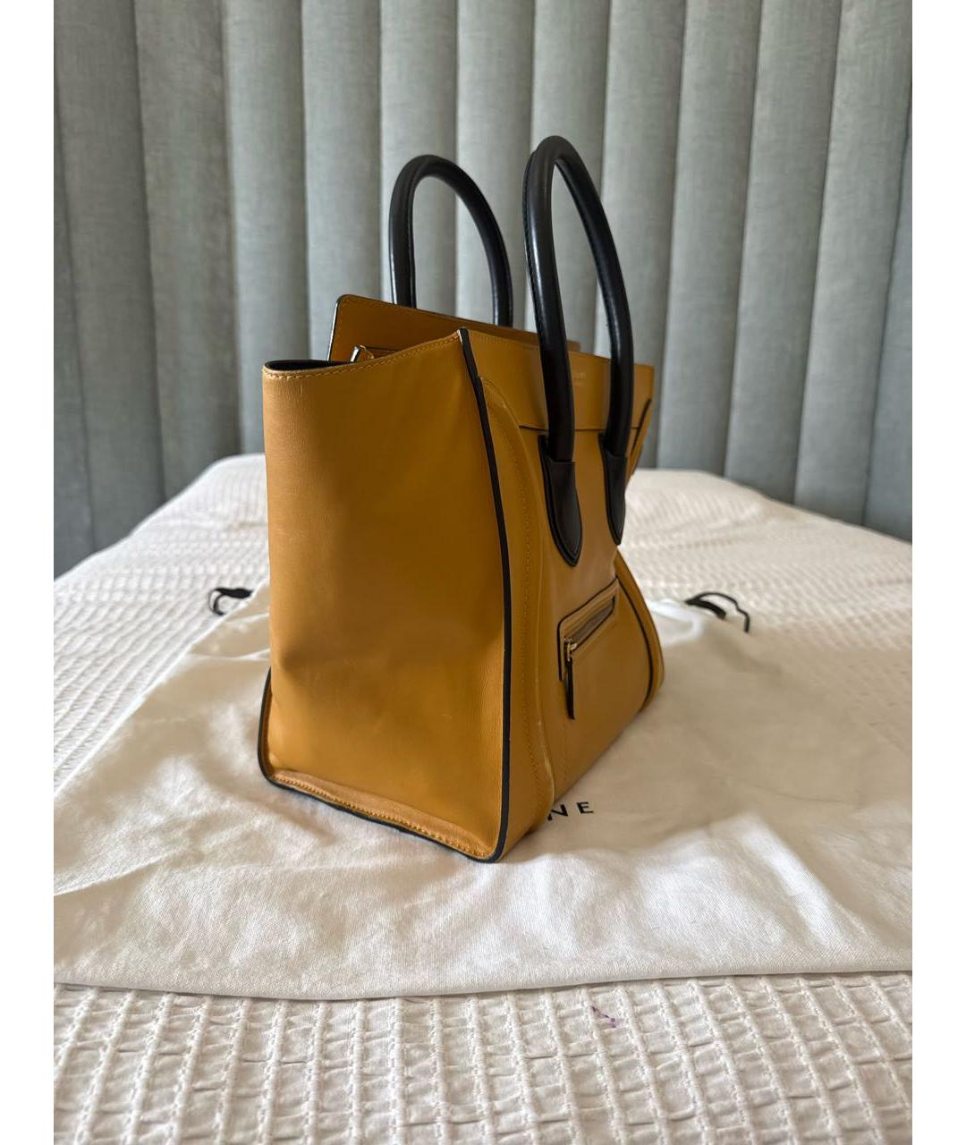 CELINE Горчичная кожаная сумка с короткими ручками, фото 2