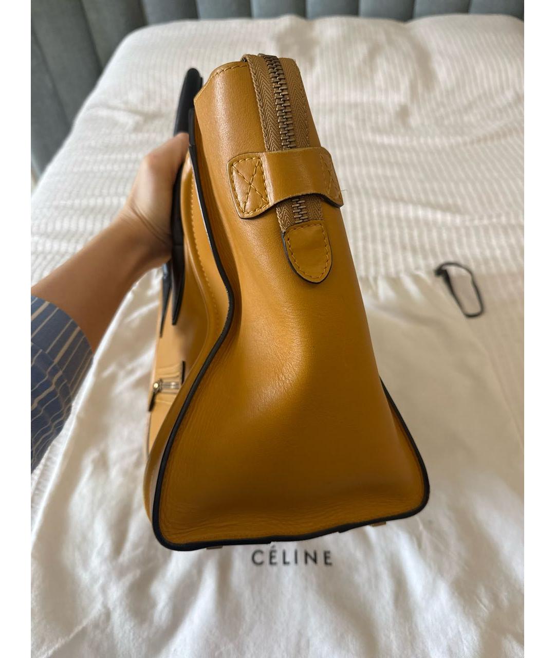 CELINE Горчичная кожаная сумка с короткими ручками, фото 8