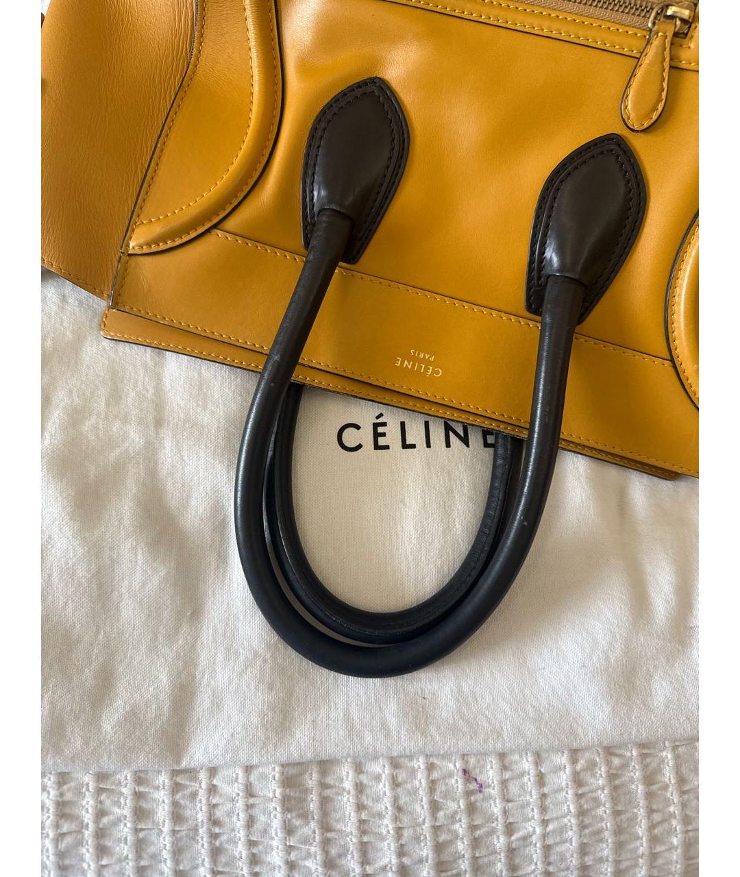 CELINE Горчичная кожаная сумка с короткими ручками, фото 6