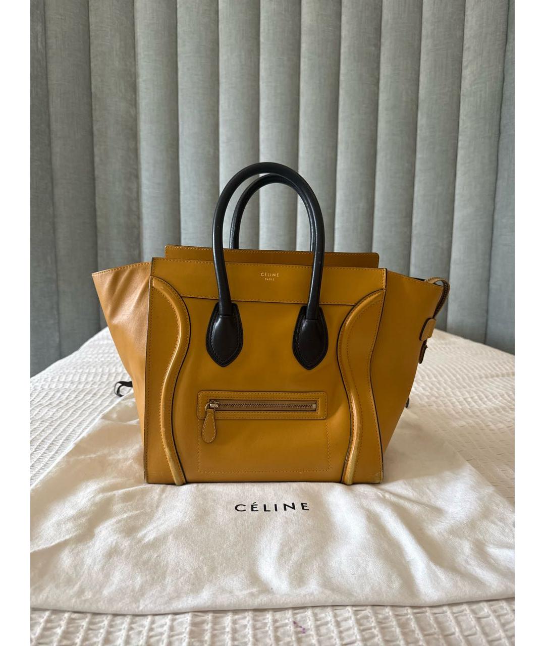 CELINE Горчичная кожаная сумка с короткими ручками, фото 9