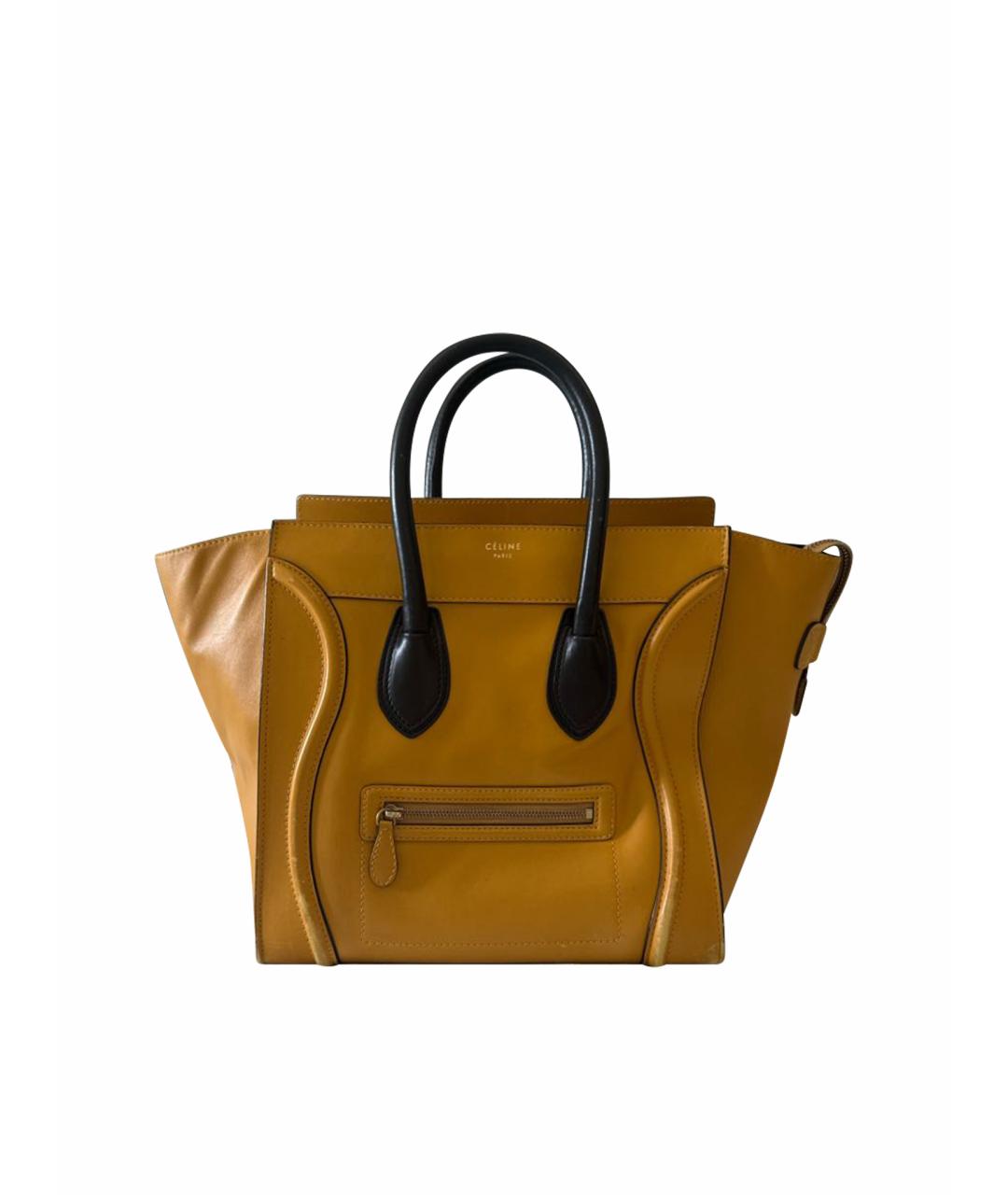 CELINE Горчичная кожаная сумка с короткими ручками, фото 1