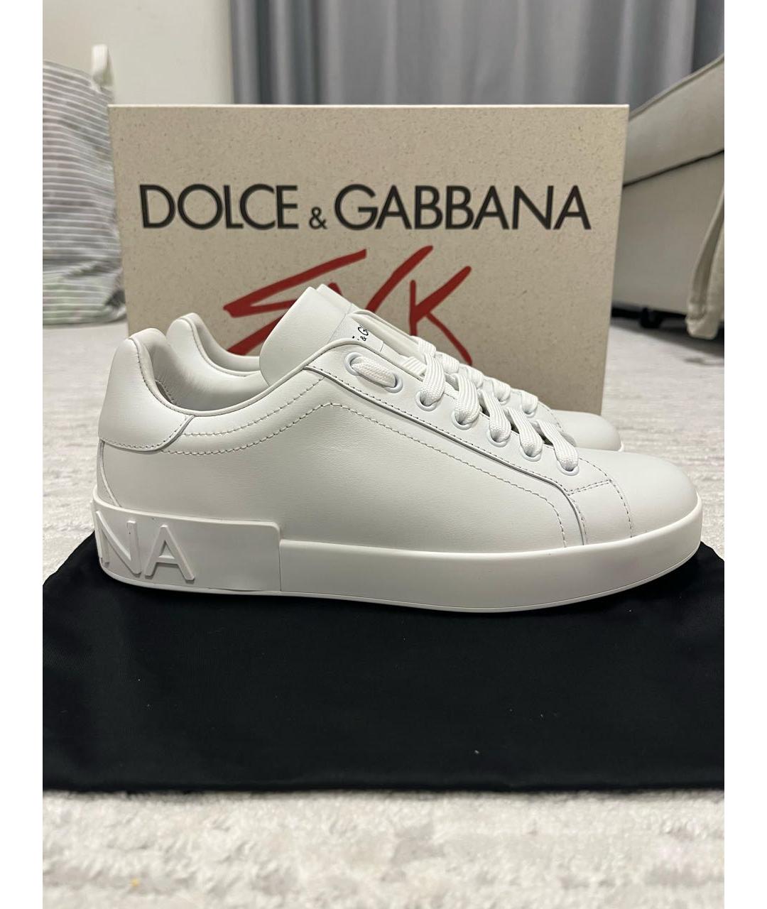 DOLCE&GABBANA Белые кожаные низкие кроссовки / кеды, фото 5