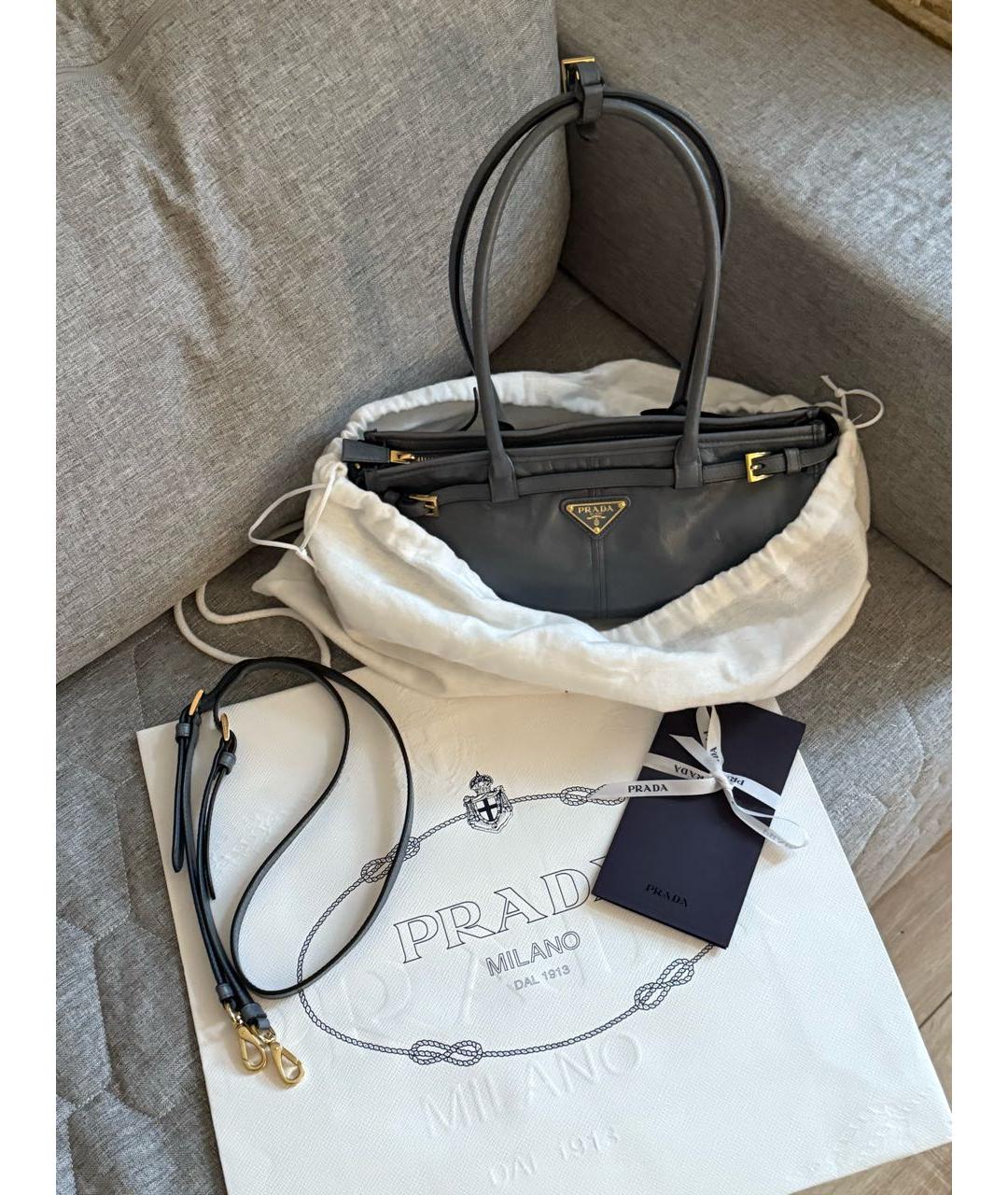 PRADA Голубая кожаная сумка с короткими ручками, фото 6