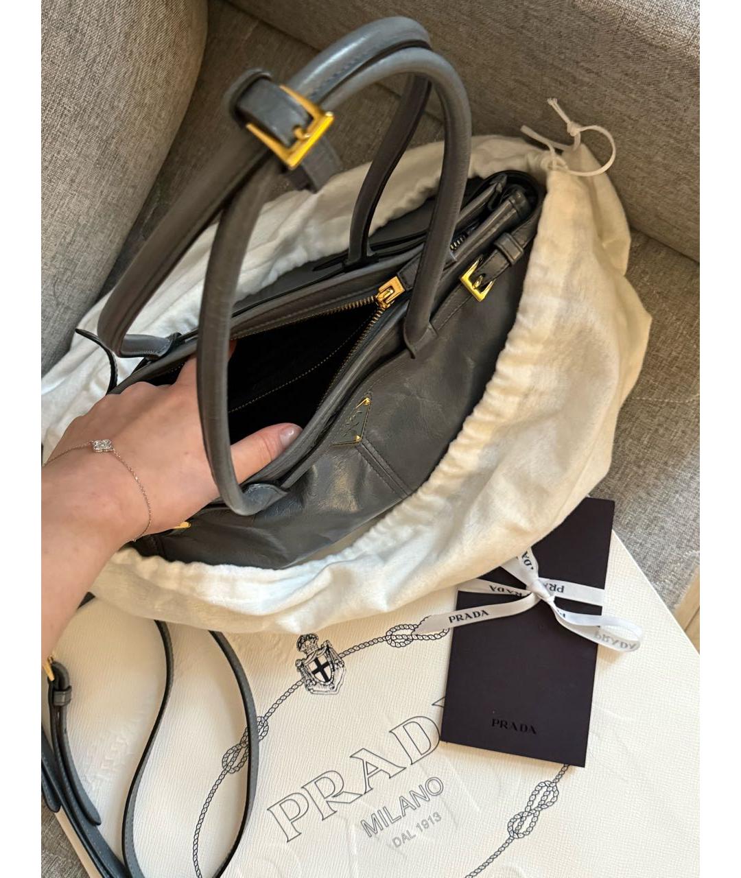 PRADA Голубая кожаная сумка с короткими ручками, фото 7