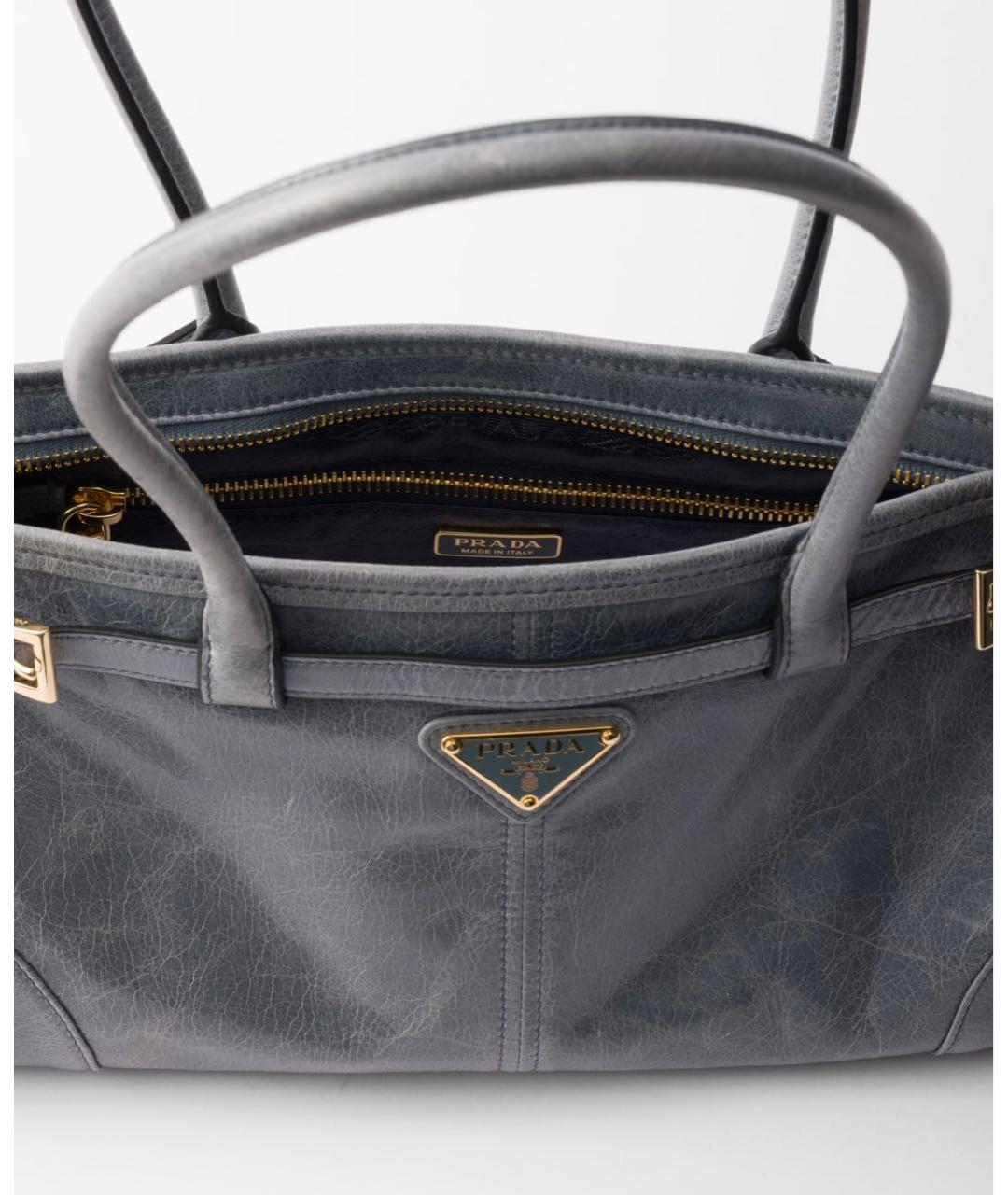 PRADA Голубая кожаная сумка с короткими ручками, фото 4