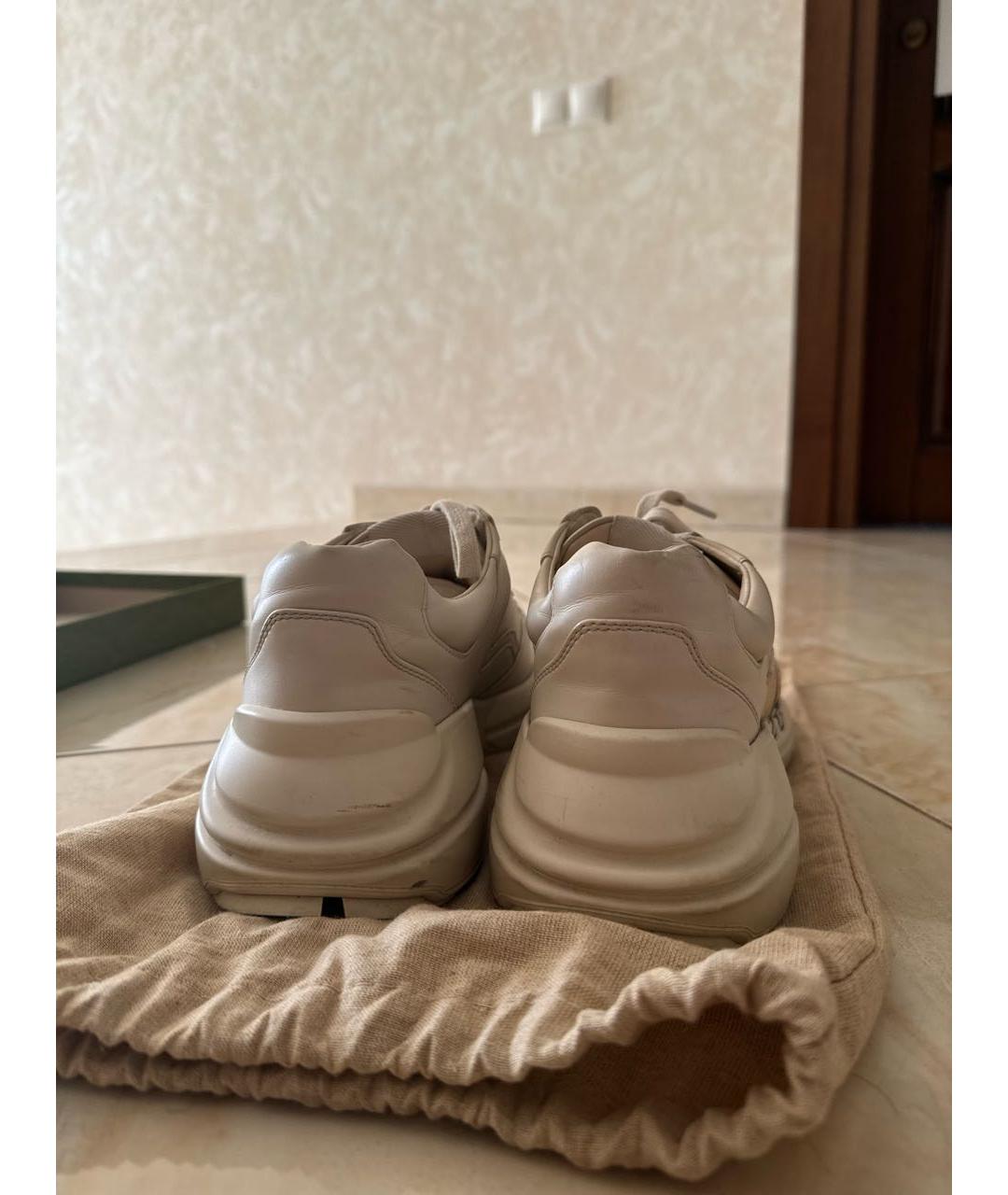 GUCCI Бежевые кожаные кроссовки, фото 4