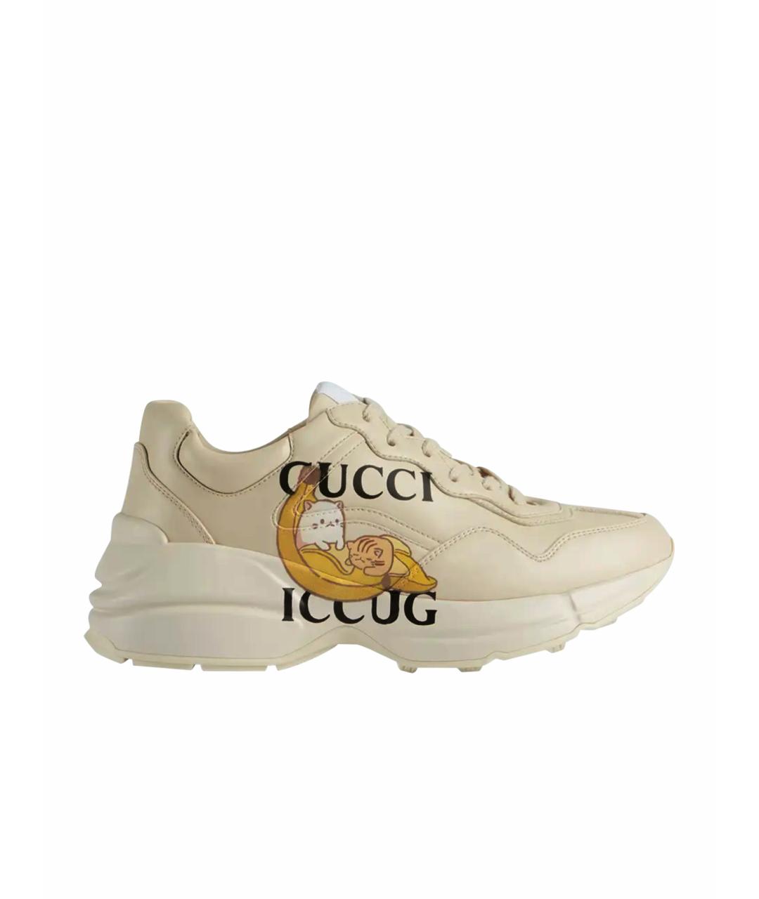 GUCCI Бежевые кожаные кроссовки, фото 1