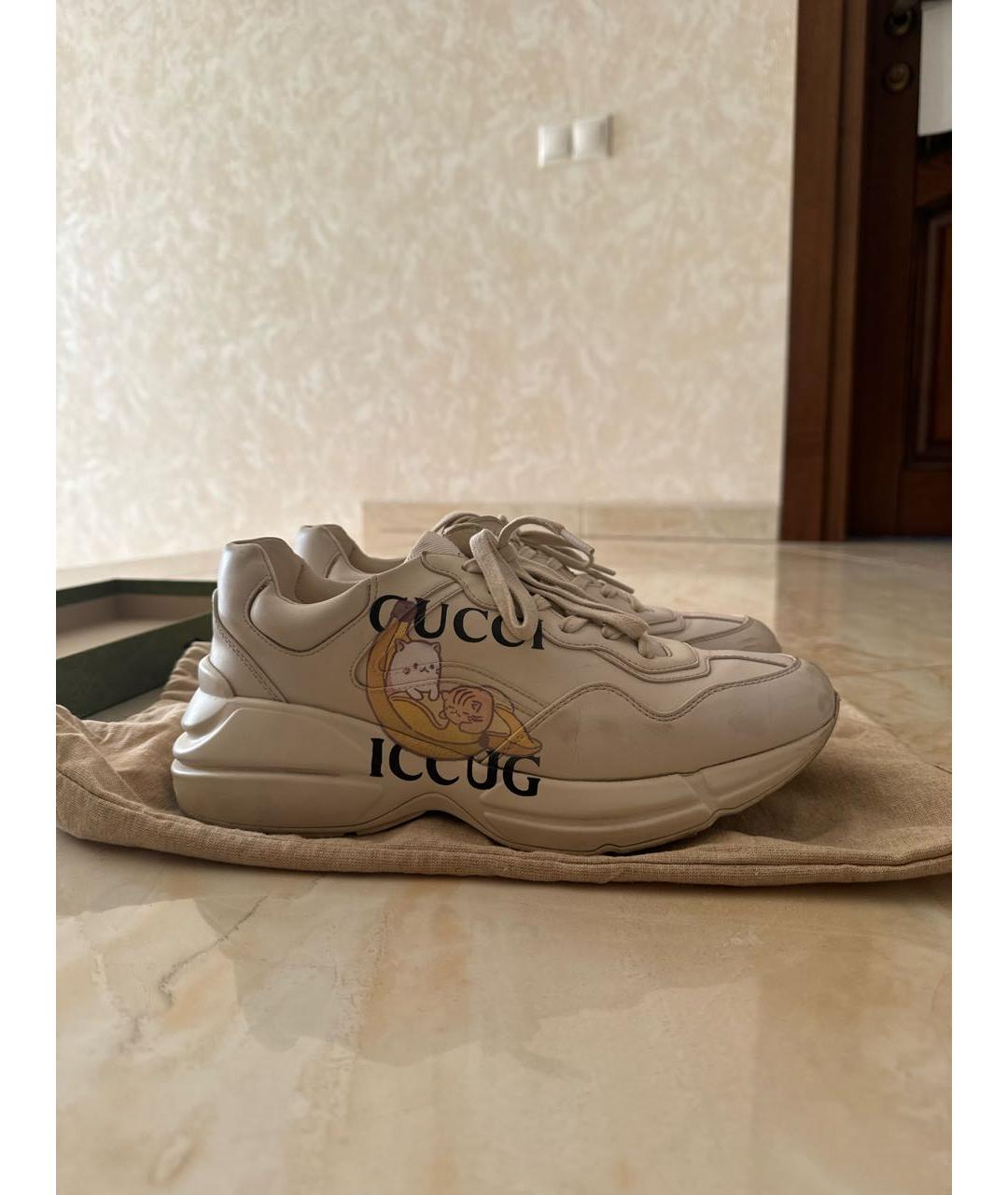 GUCCI Бежевые кожаные кроссовки, фото 9