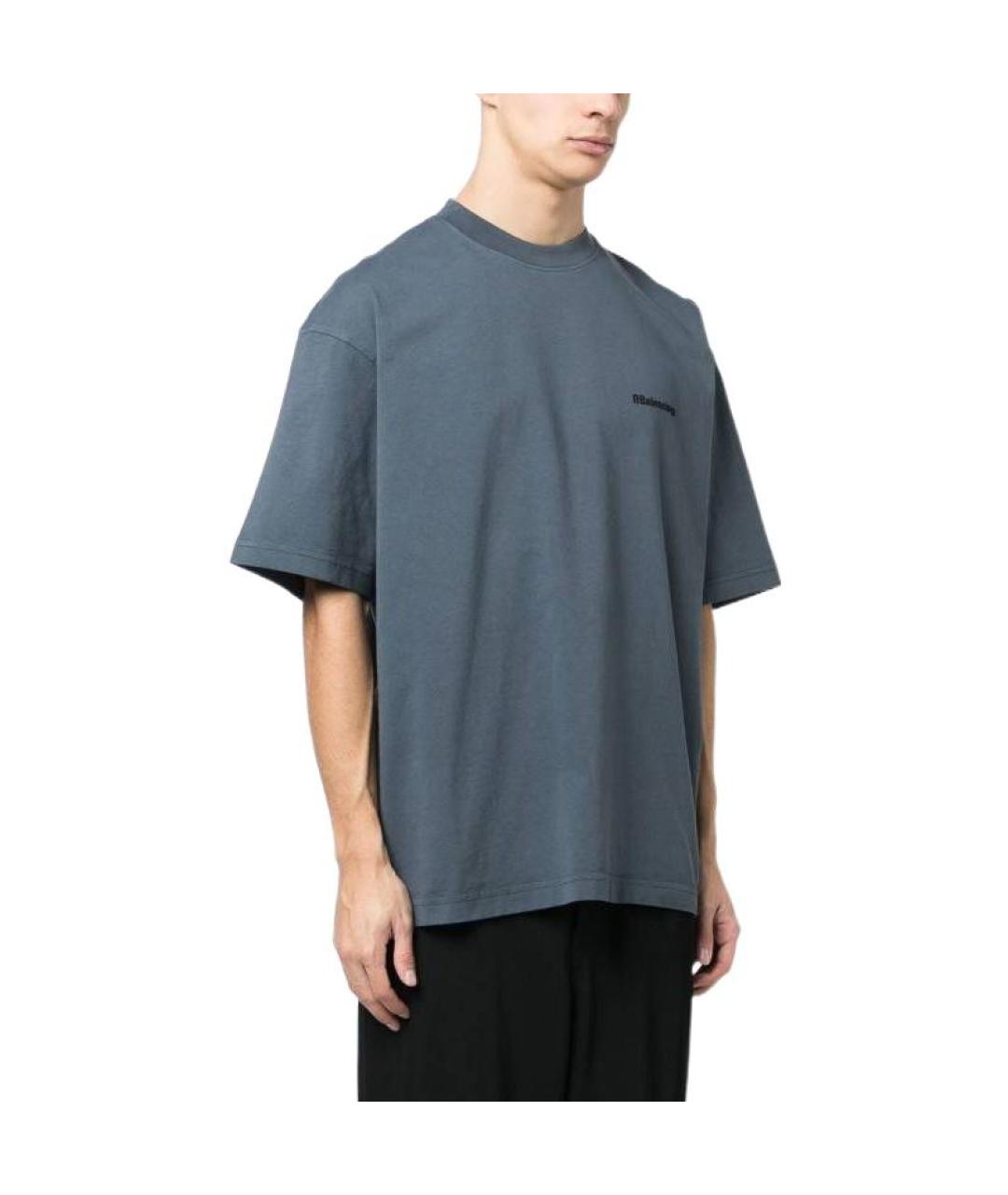 BALENCIAGA Темно-синяя хлопковая футболка, фото 3