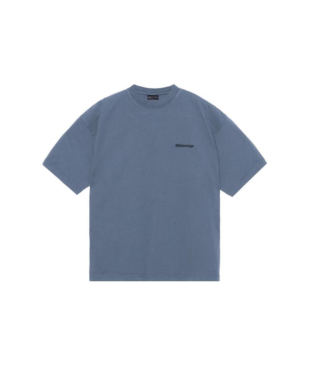 BALENCIAGA Темно-синяя хлопковая футболка, фото 1