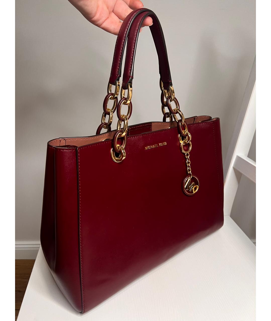 MICHAEL KORS Бордовая кожаная сумка с короткими ручками, фото 2