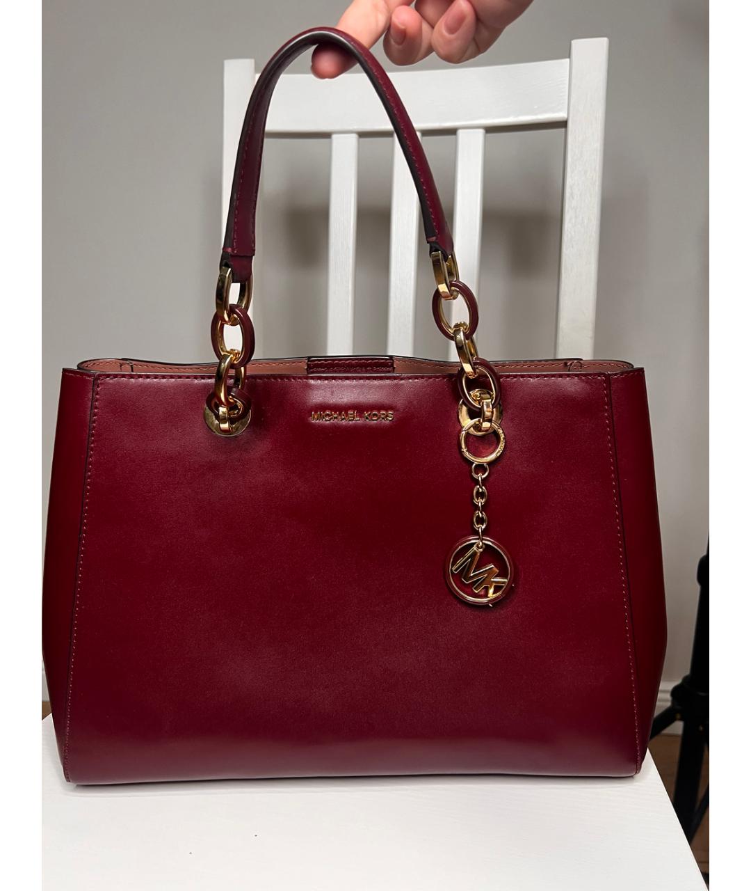 MICHAEL KORS Бордовая кожаная сумка с короткими ручками, фото 6