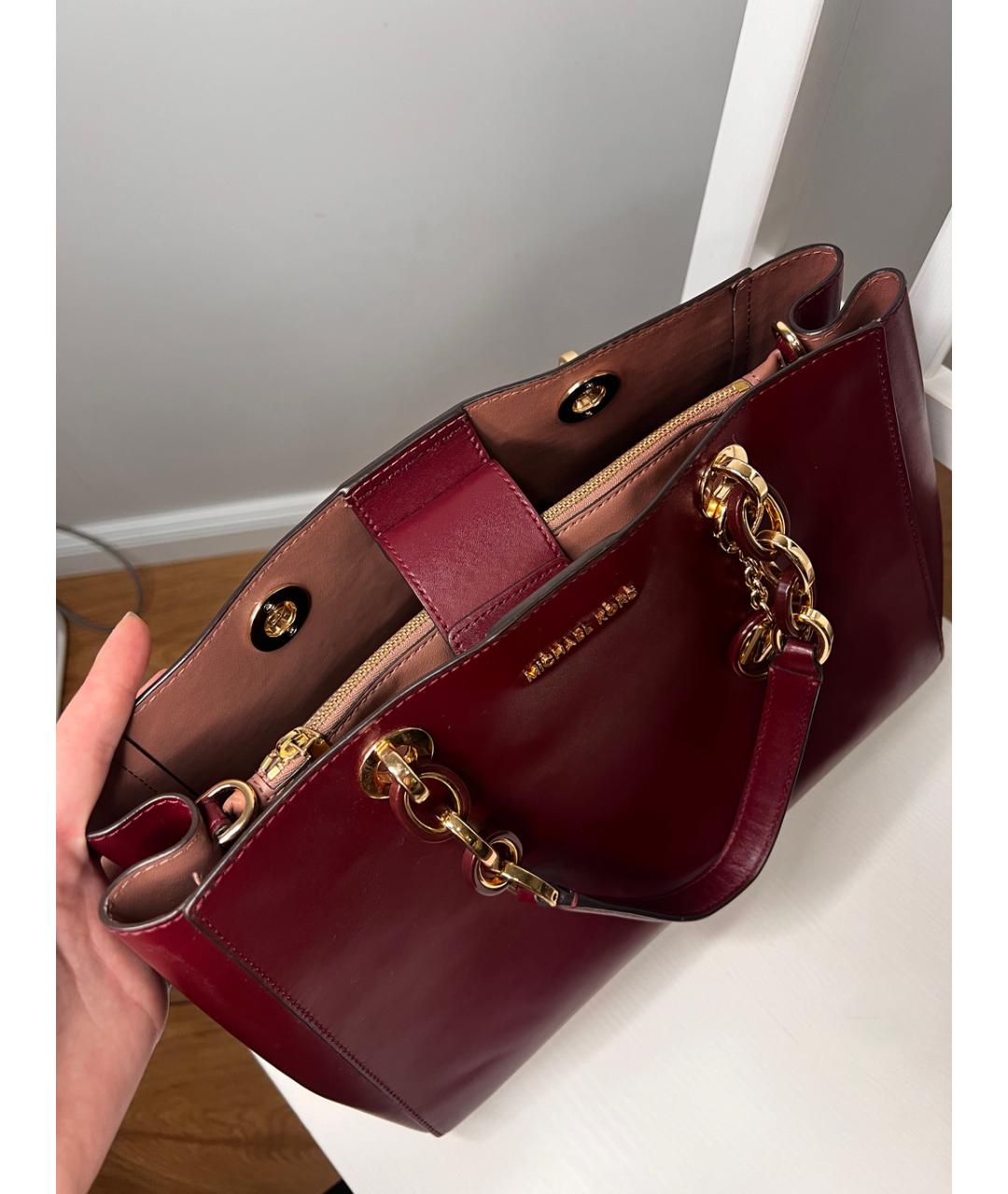 MICHAEL KORS Бордовая кожаная сумка с короткими ручками, фото 4