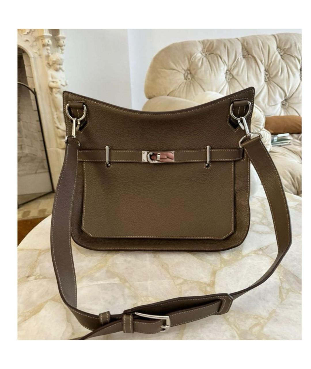 HERMES Хаки кожаная сумка через плечо, фото 3