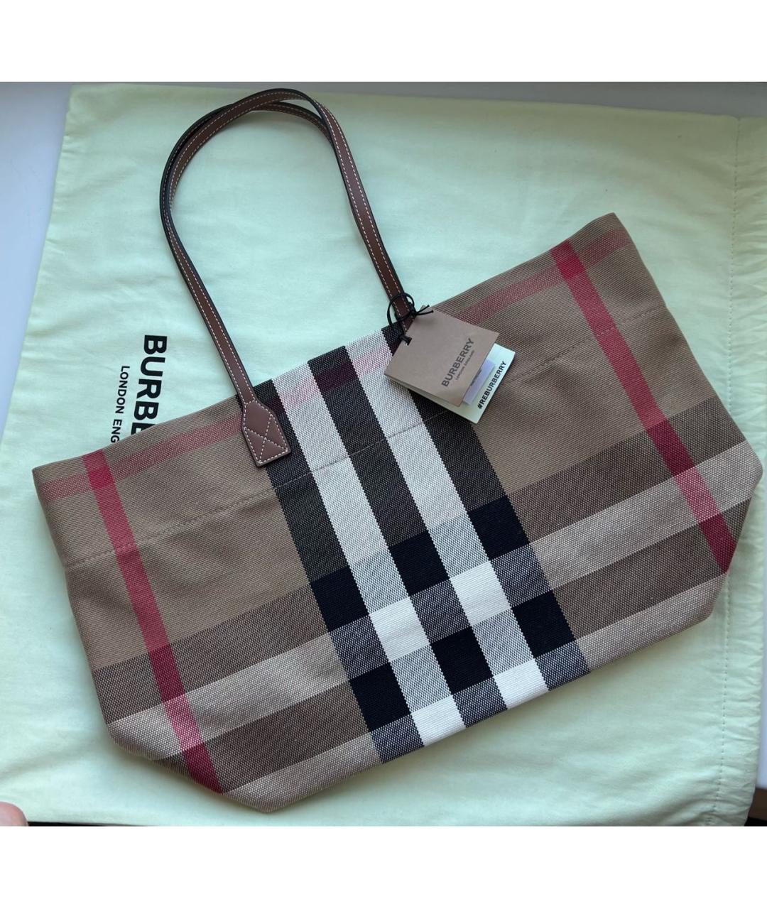BURBERRY Бежевая хлопковая сумка тоут, фото 3