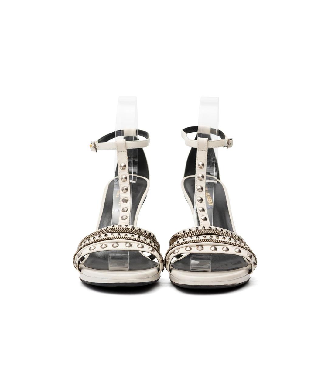 SAINT LAURENT Белые кожаные босоножки, фото 3