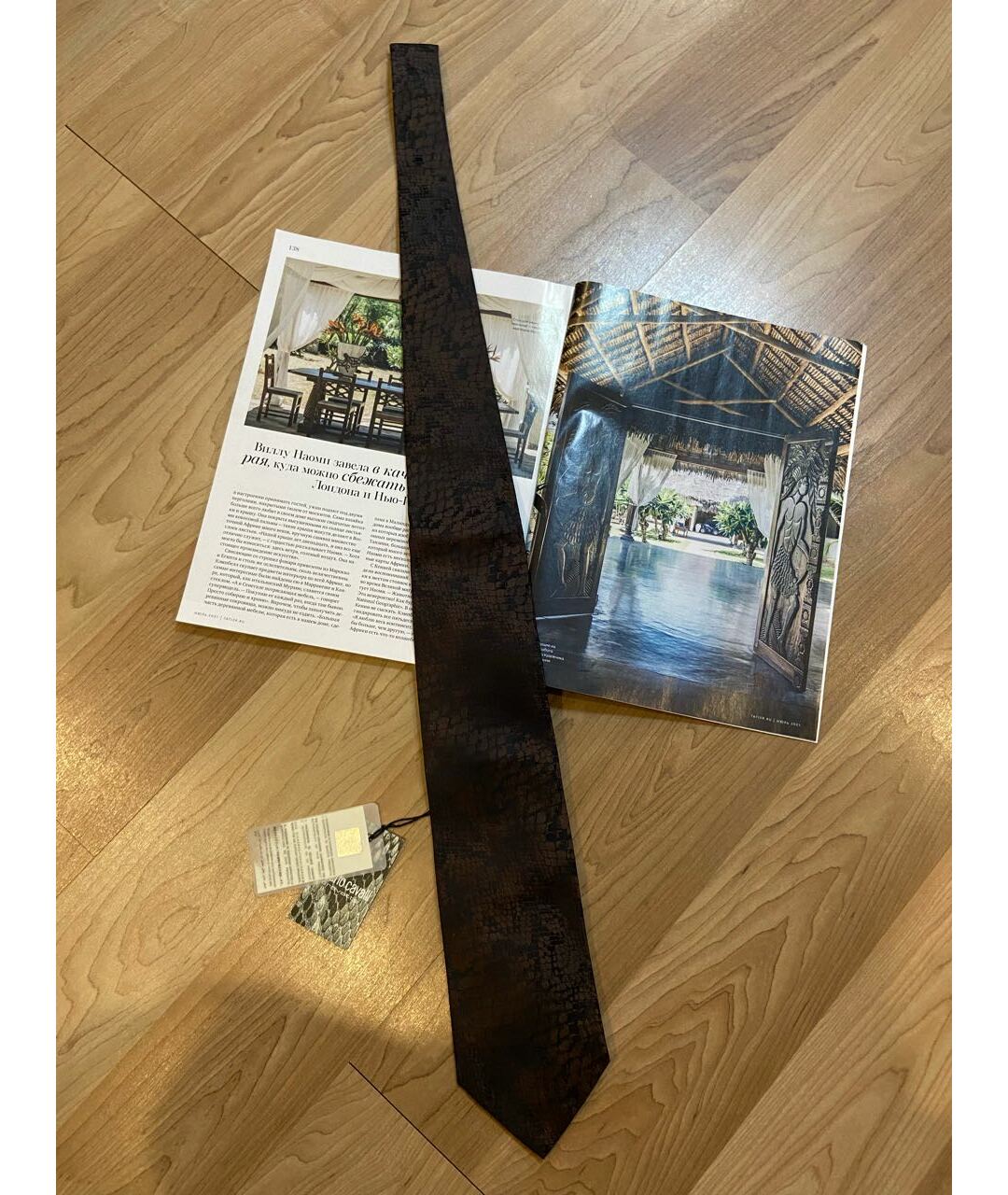 ROBERTO CAVALLI Коричневый шелковый галстук, фото 4