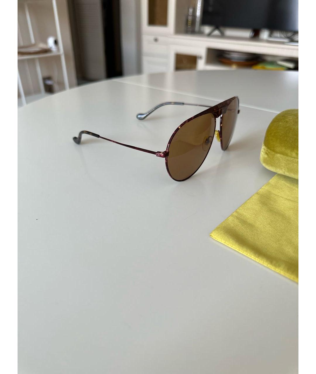 GUCCI Коричневые металлические солнцезащитные очки, фото 2