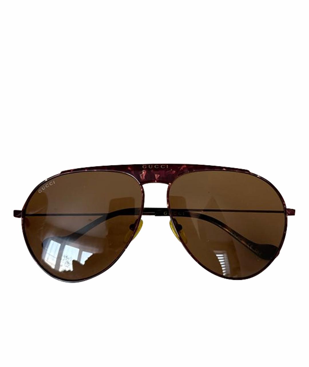 GUCCI Коричневые металлические солнцезащитные очки, фото 1